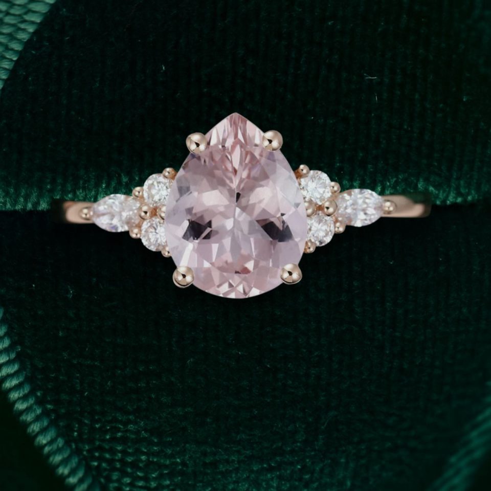 Timeless Pear Shaped Morganite and Diamond Ring in Rose Gold (3)