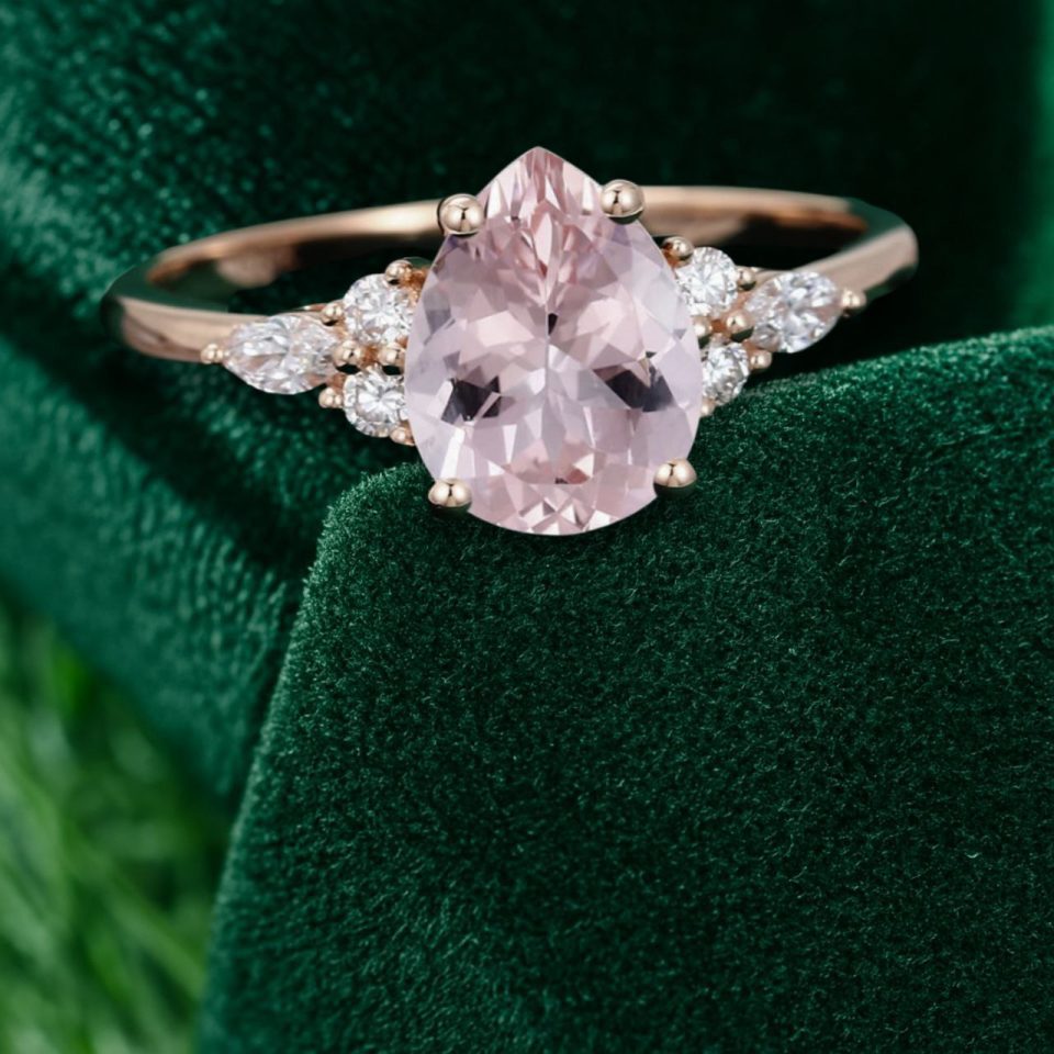 Timeless Pear Shaped Morganite and Diamond Ring in Rose Gold (4)