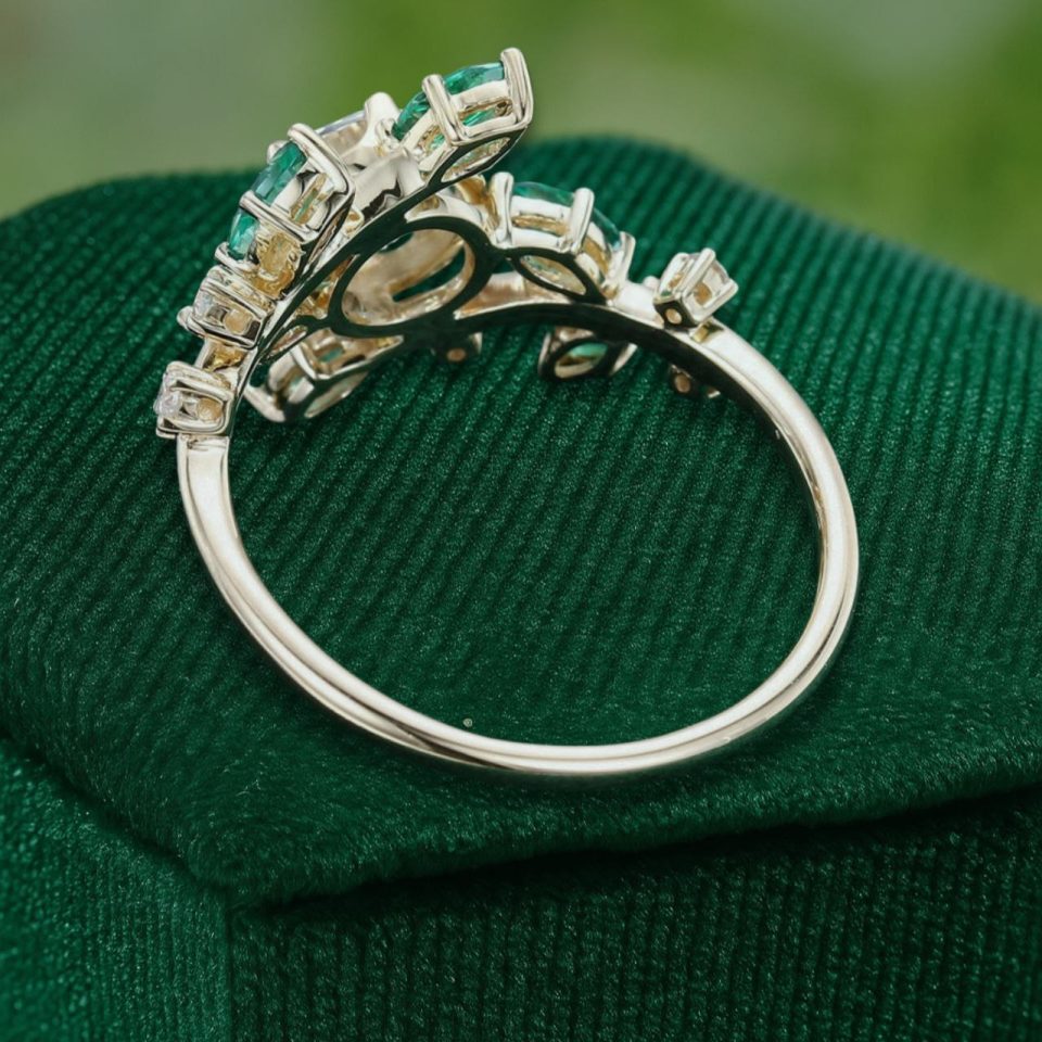 TwigLine Moissanite & Emerald Nature-Inspired Engagement Ring (5)