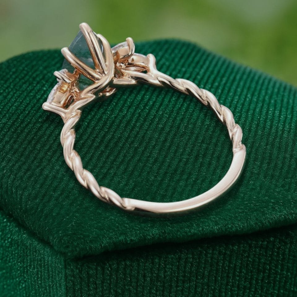 Twist Band Engagement Ring with Marquise-Cut Moss Agate (4)