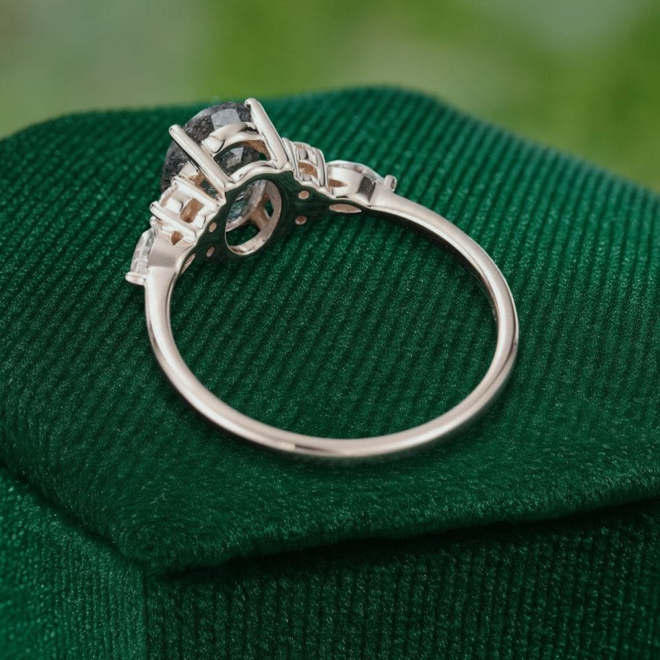 Unique Black Rutilated Quartz Ring with Moissanite Accents for Engagement (5)