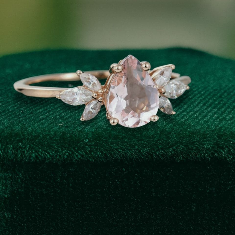 Unique Pear Shaped Pink Morganite Engagement Ring in Rose Gold (2)