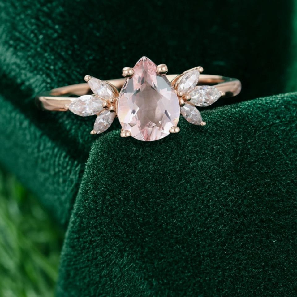 Unique Pear Shaped Pink Morganite Engagement Ring in Rose Gold (4)