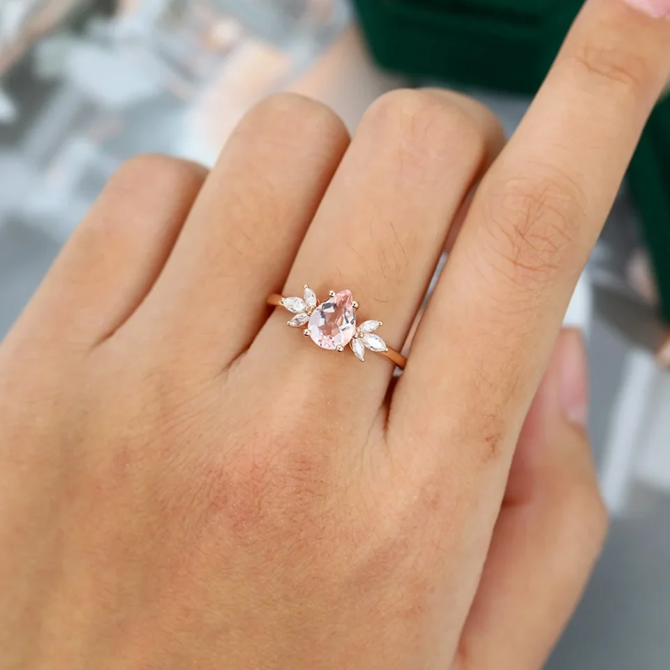 Unique Pear Shaped Pink Morganite Engagement Ring in Rose Gold.5