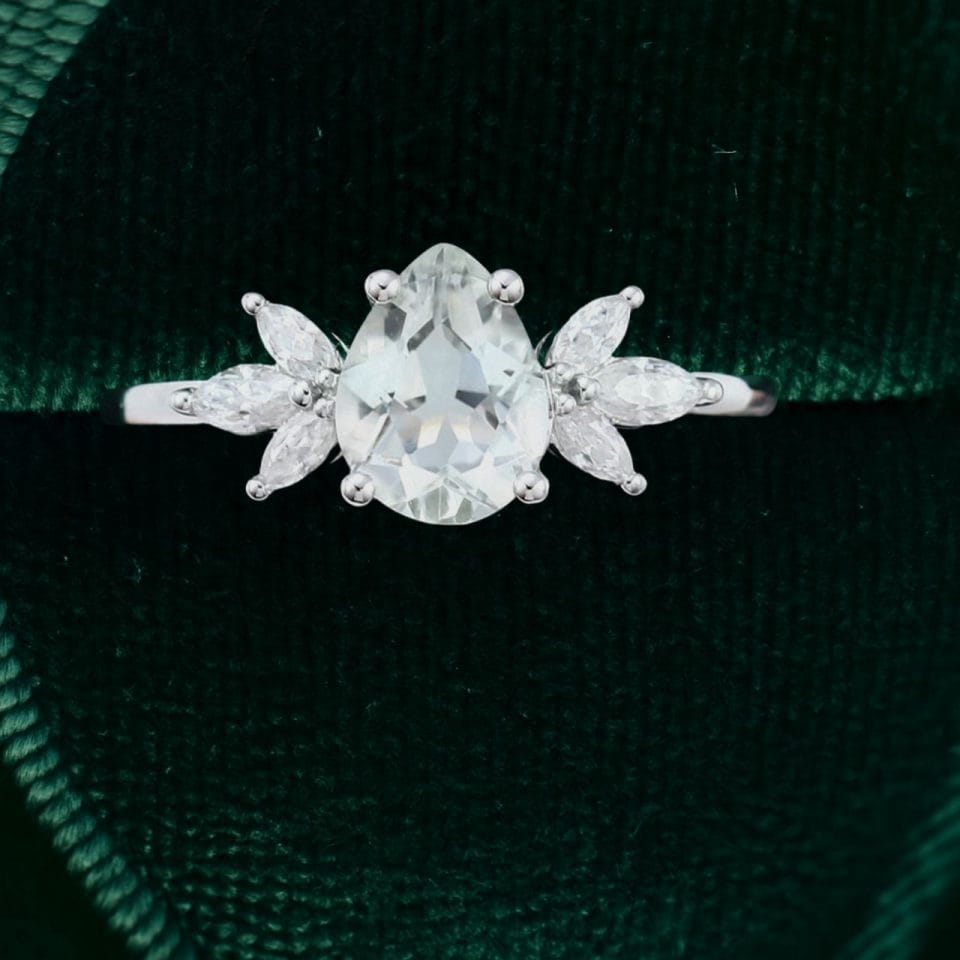 Unique Teardrop Green Amethyst Engagement Ring (3)