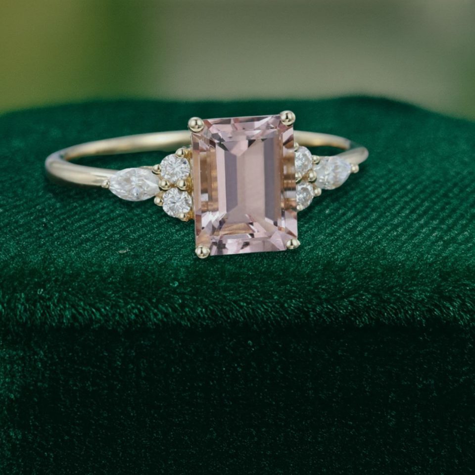 Vintage Charm Pink Sapphire Cluster Engagement Ring (3)