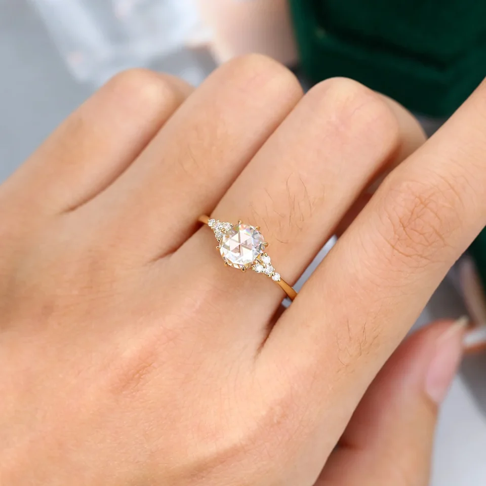 Vintage Charm Yellow Gold Rose Cut Moissanite Ring .0