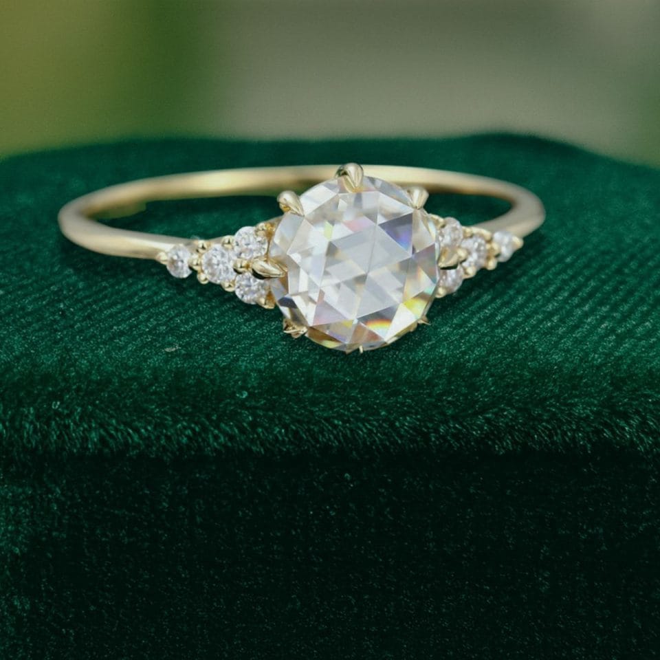 Vintage Charm Yellow Gold Rose Cut Moissanite Ring (3)