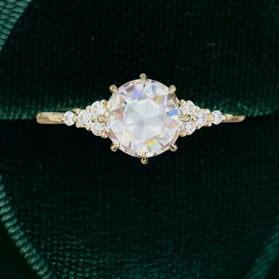 Vintage Charm Yellow Gold Rose Cut Moissanite Ring (4)