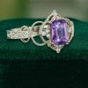 Vintage-Inspired Emerald Cut Purple Sapphire Halo Ring with Intricate Filigree and Milgrain Detailing (4)
