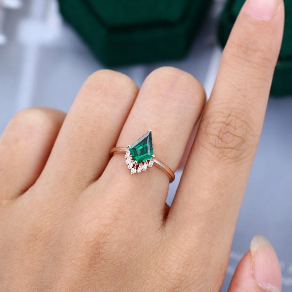 Vintage Kite Shaped Emerald Engagement Ring (1)
