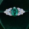 White Gold Oval Lab Emerald and Moonstone Engagement Ring (4)