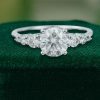 White Gold Round Cut Moissanite Engagement Ring with Gradient Side Stones (1)