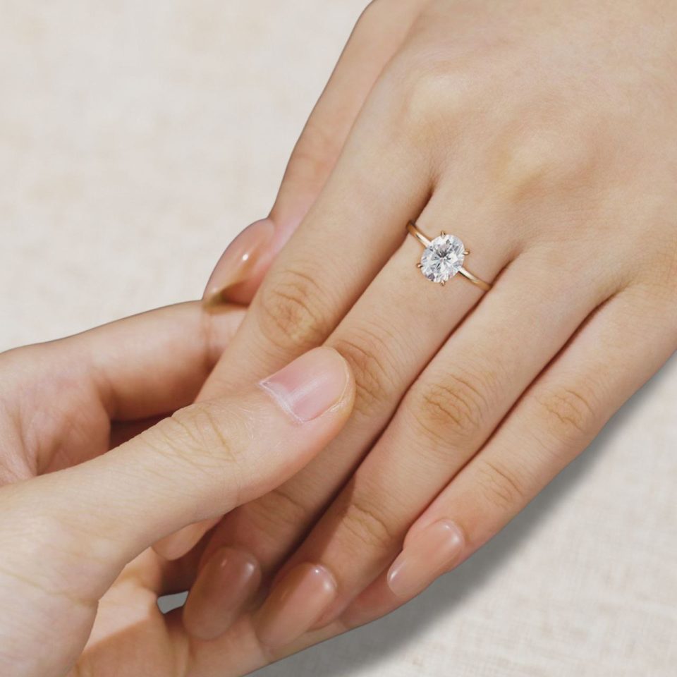 2 Carat Oval Moissanite Hidden Halo Ring in Classic Solitaire Style (1)