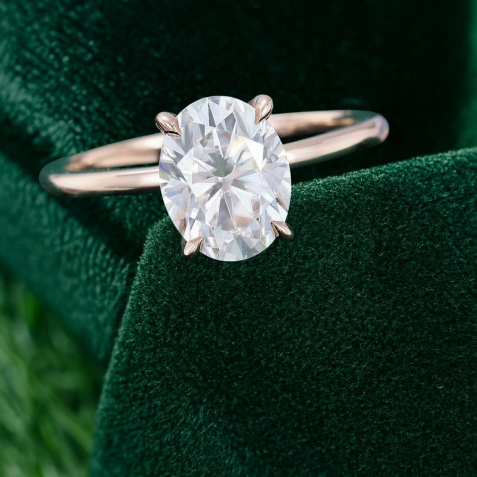 2 Carat Oval Moissanite Hidden Halo Ring in Classic Solitaire Style (6)