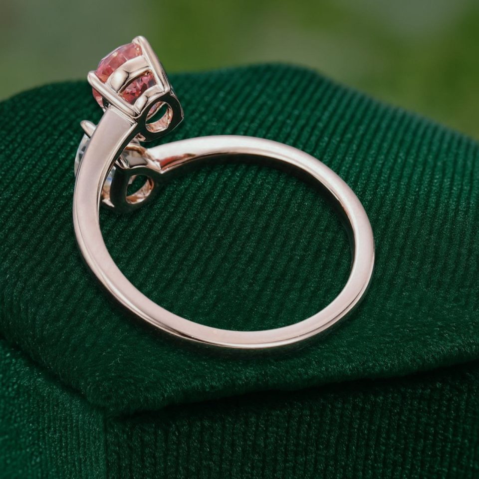 Bypass Toi et Moi Ring with Pink Sapphire and Moissanite (5)