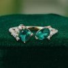 Classic Toi et Moi Ring with Cushion & Oval Cut Emeralds Timeless Open Design (2)