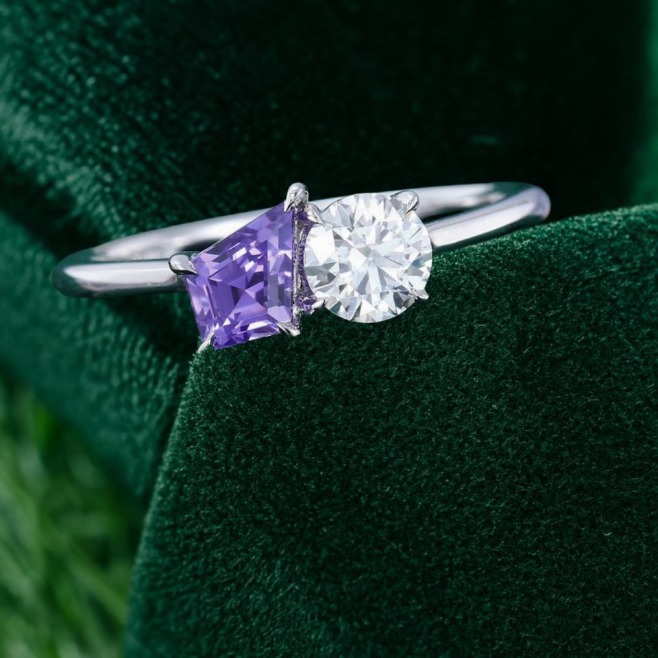 Fine Purple Sapphire & Moissanite Dual Stone Engagement Ring (1)