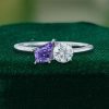Fine Purple Sapphire & Moissanite Dual Stone Engagement Ring (3)
