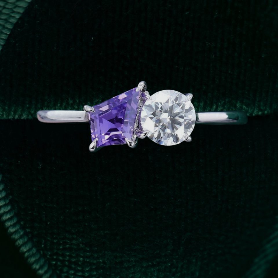 Fine Purple Sapphire & Moissanite Dual Stone Engagement Ring (5)
