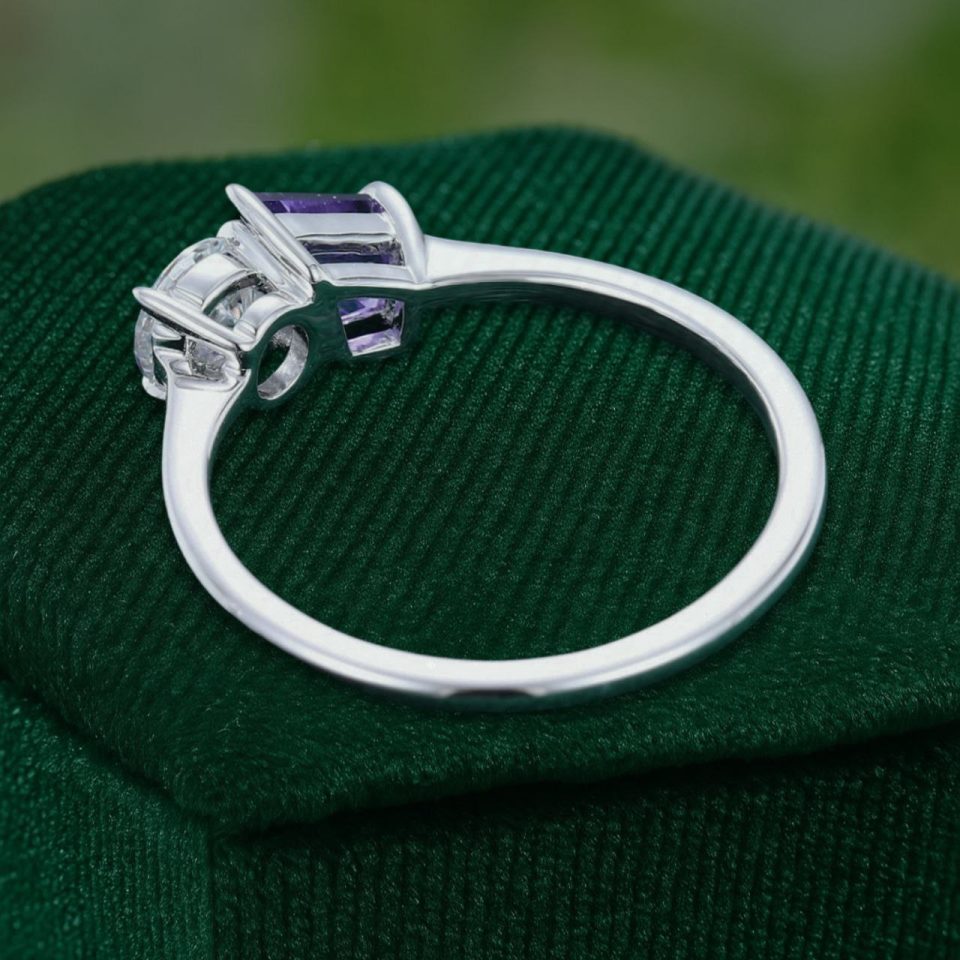Fine Purple Sapphire & Moissanite Dual Stone Engagement Ring (6)