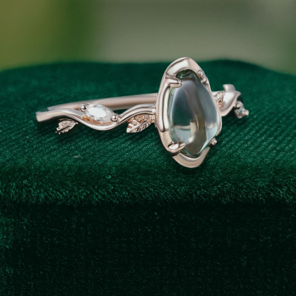 Handcrafted Organic Shaped Green Sapphire Leafwave Ring (3)