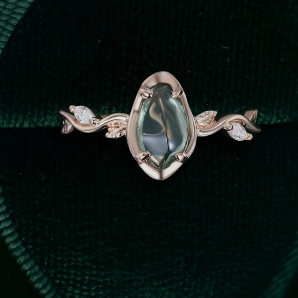 Handcrafted Organic Shaped Green Sapphire Leafwave Ring (4)