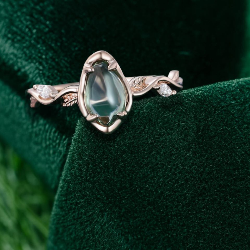 Handcrafted Organic Shaped Green Sapphire Leafwave Ring (6)