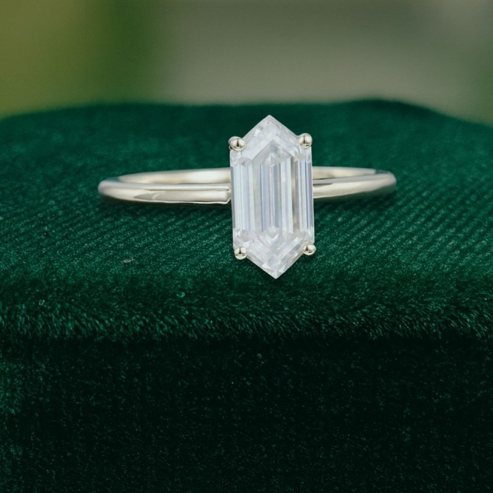 Hexagon Elegance Moissanite Solitaire Engagement Ring (3)