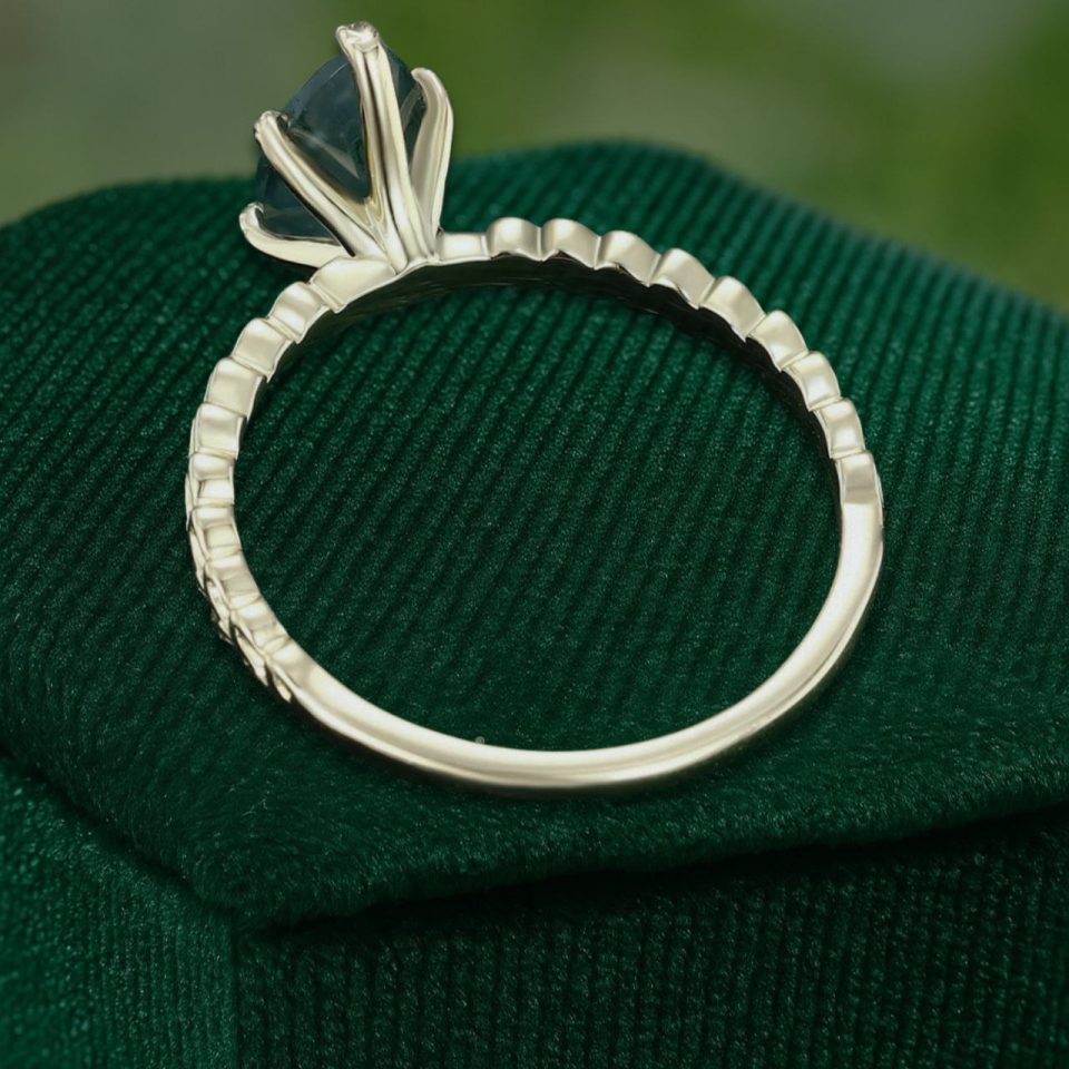 Marquise Moss Agate Leaf Prong Ring with Wheat-Inspired Band (6)