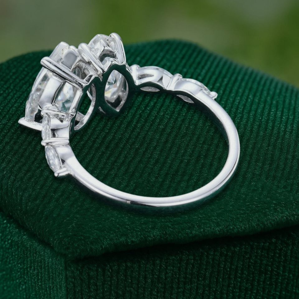 Modern Marquise & Pear Cut Moissanite Two-Stone Engagement Ring (5)