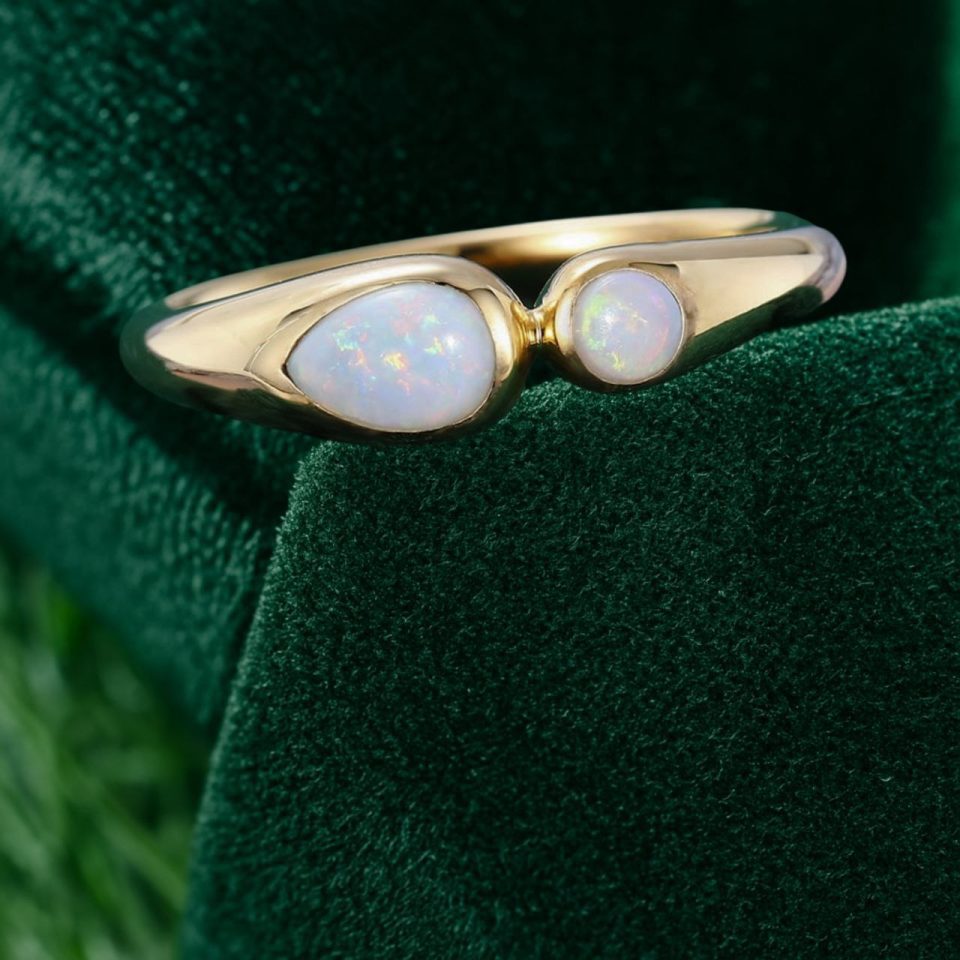 Natural Opal Two-Stone Engagement Ring – Pear and Round Toi et Moi Design (1)