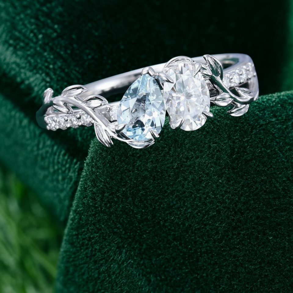 Nature’s Elegance Toi et Moi Ring with Aquamarine and Moissanite (1)