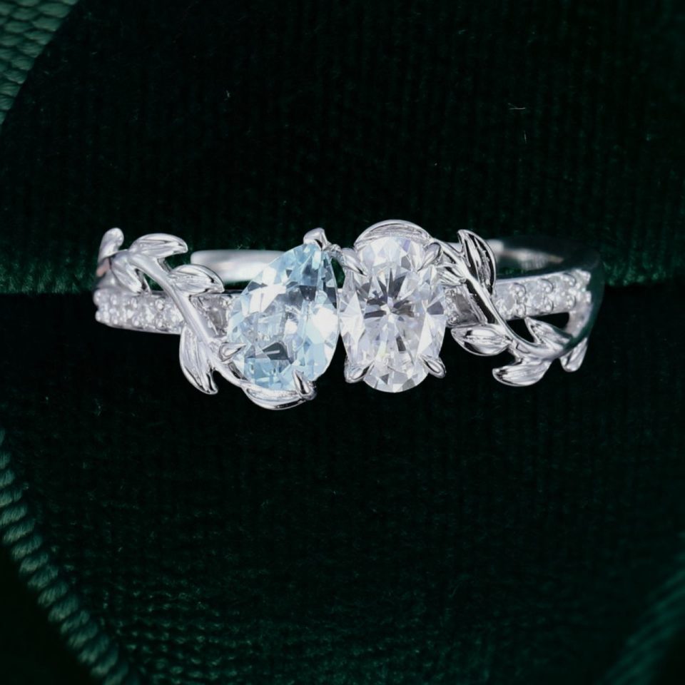 Nature’s Elegance Toi et Moi Ring with Aquamarine and Moissanite (5)
