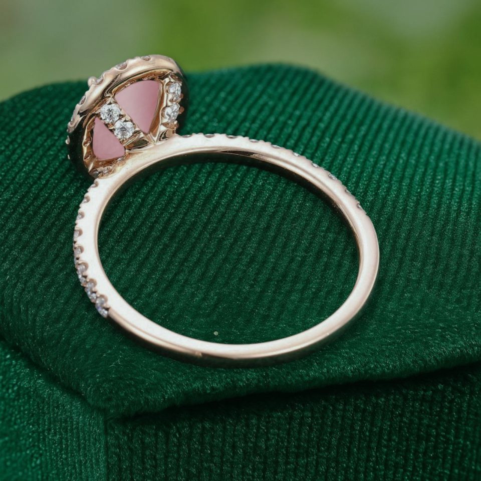 Opulent Oval Pink Opal Halo Ring with Moissanite Pavé Accents (6)