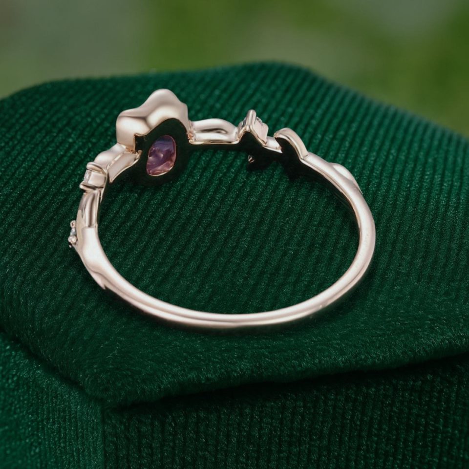 Organic Flow Purple Sapphire Ring with Sculpted Olive Leaf Accents (5)