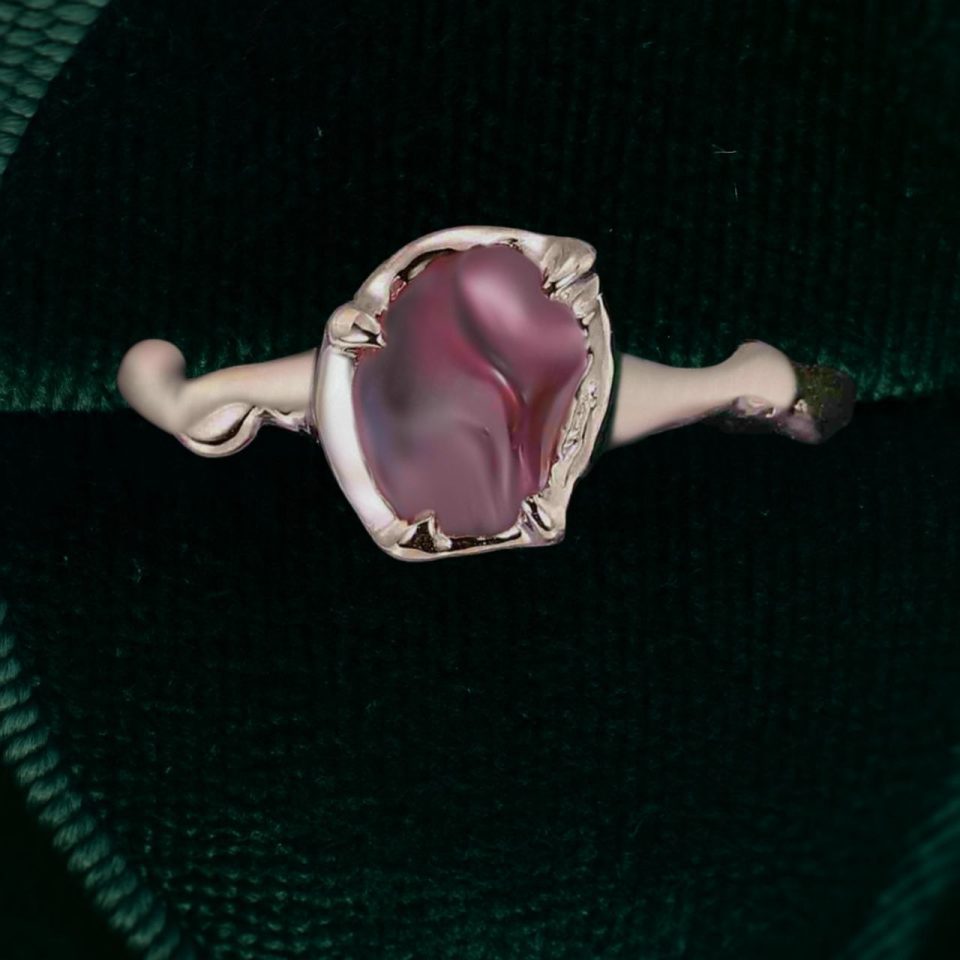 Organic Flow Unik Form Red Sapphire Ring with Sculpted Curve Band (4)