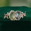 Organic Shaped Green Sapphire Dual-Stone Ring with Leaf Accent (3)