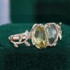 Organic Shaped Green Sapphire Dual-Stone Ring with Leaf Accent (4)