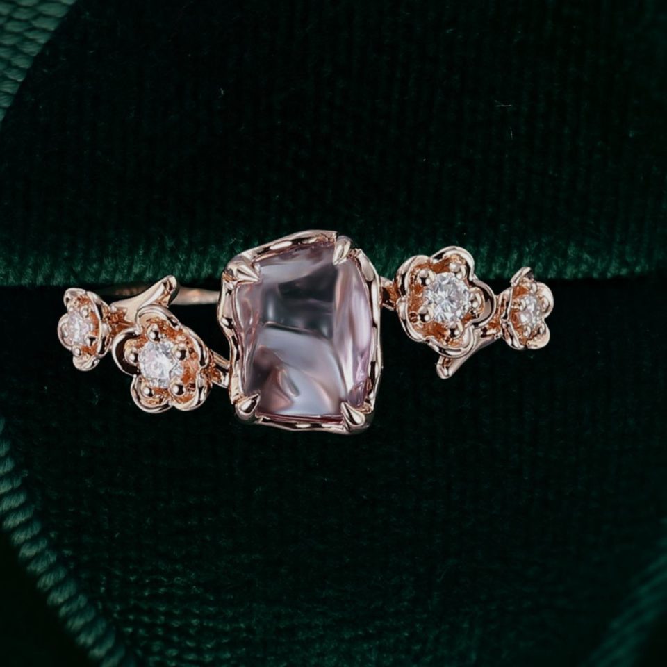 Pink Sapphire Cherry Blossom Ring with Sculpted Organic Form (6)