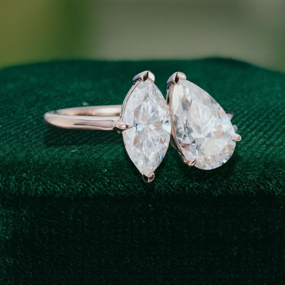 Unique Two-Stone Engagement Ring with Marquise & Pear Moissanite (3)