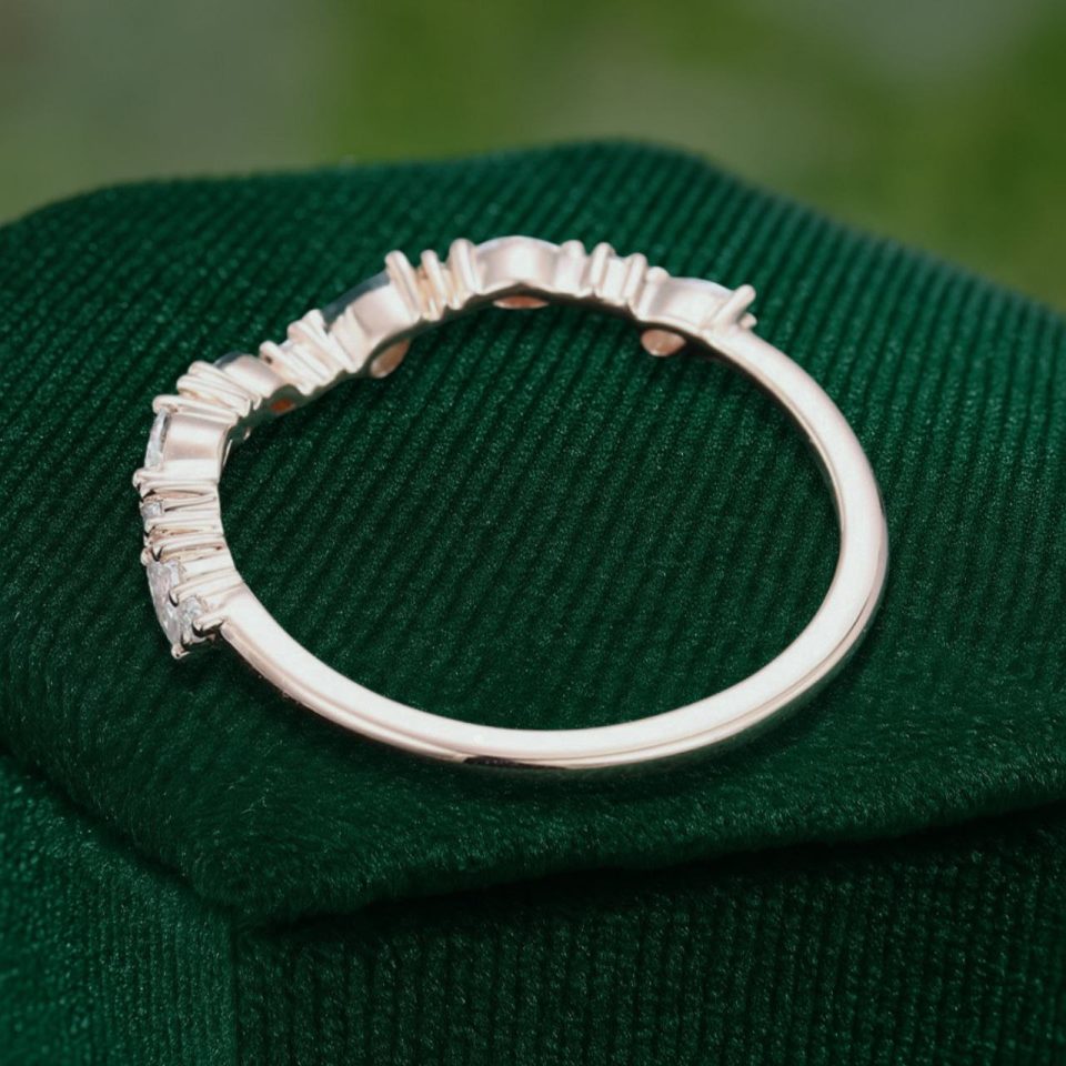 Curved Moss Agate & Moissanite Band Unique Wedding Stacking Ring (5)