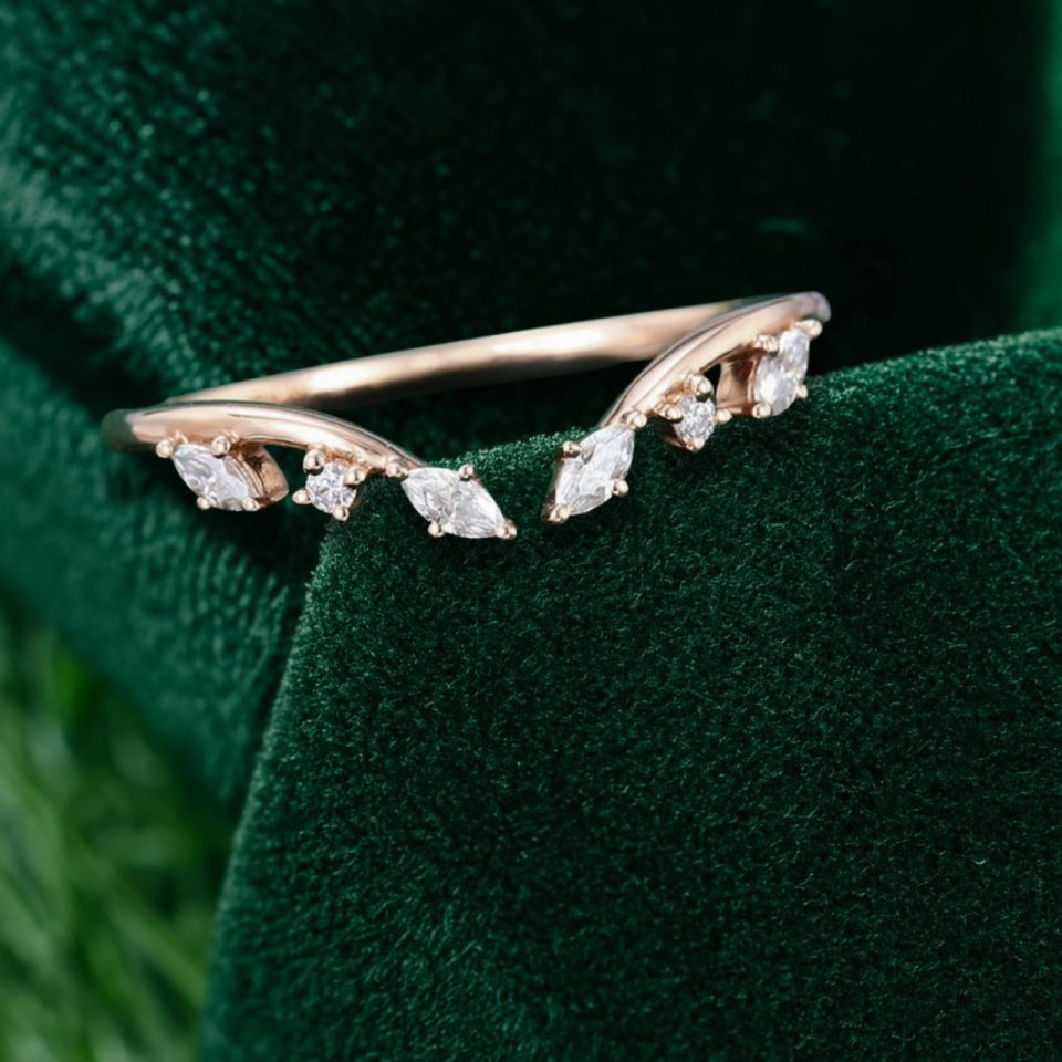 Curved Open Wedding Band with Alternating Marquise & Round Cut Moissanite (6)