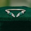 Curved Open Wedding Band with Emerald & Diamond Cluster (2)