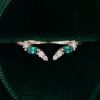 Curved Open Wedding Band with Emerald & Diamond Cluster (4)