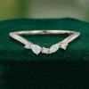 Dainty Contour Wedding Band with Trio-Shaped Moissanite – Stacking Ring (2)