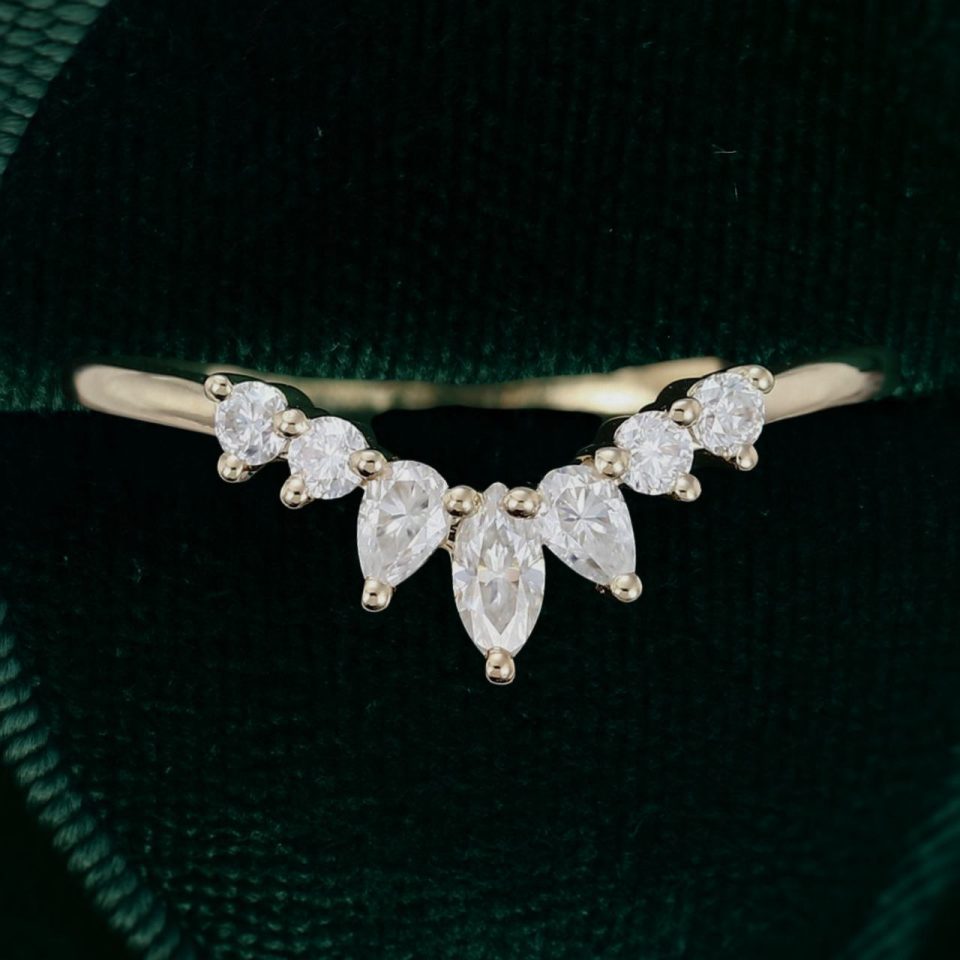 Delicate Tiara Moissanite Curved Stacking Wedding Band (4)