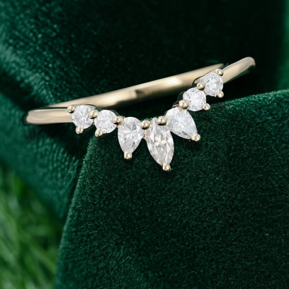 Delicate Tiara Moissanite Curved Stacking Wedding Band (6)