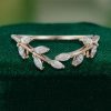 Elegant Marquise Moissanite Curved Wedding Band Featuring Leaf Accents (1)
