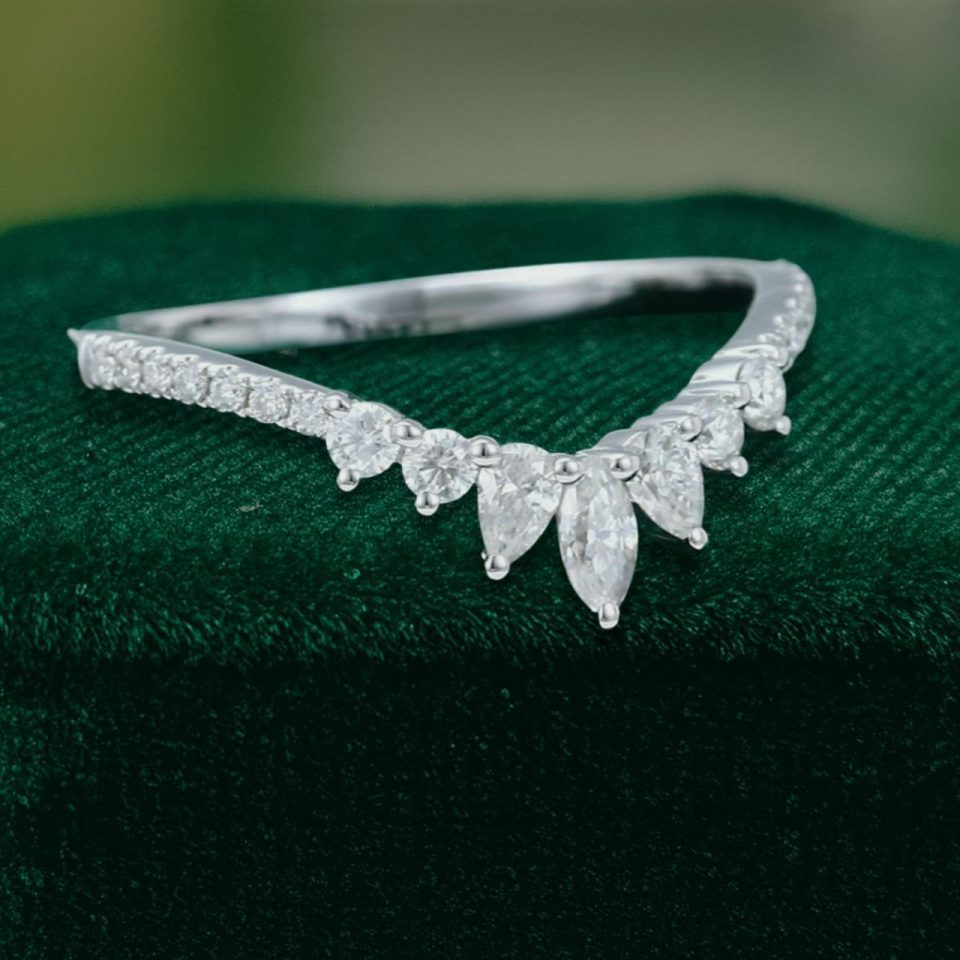 Elegant White Gold Curved Marquise Moissanite Bridal Band (3)